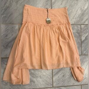 NWT Max Studio Womens Orange Midi Flowy Whimsical Skirt Silk Blend Size Large